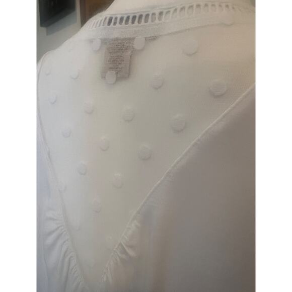 ANN TAYLOR LOFT V NECK SHORT SLEEVE WHITE POLKA DOT WOMENS LARGE - Picture 4 of 5